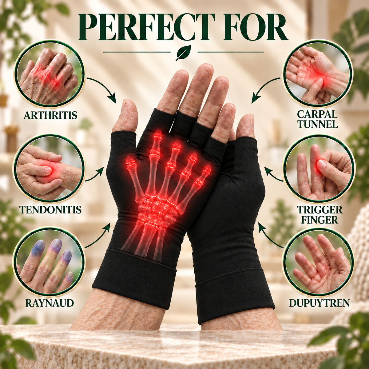 Natural Compression Therapy Gloves for Hand Pain